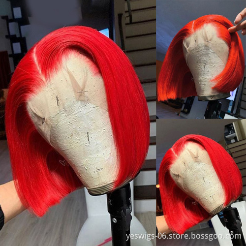 Yeswigs 1B Pink Red Grey 613 Honey Blonde Short Bob Wig Raw Indian Virgin Human Hair Straight Lace Front Wig Bob Human Hair Wigs